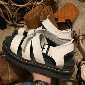 Dr. Marten White Strappy Sandals with Black Soles